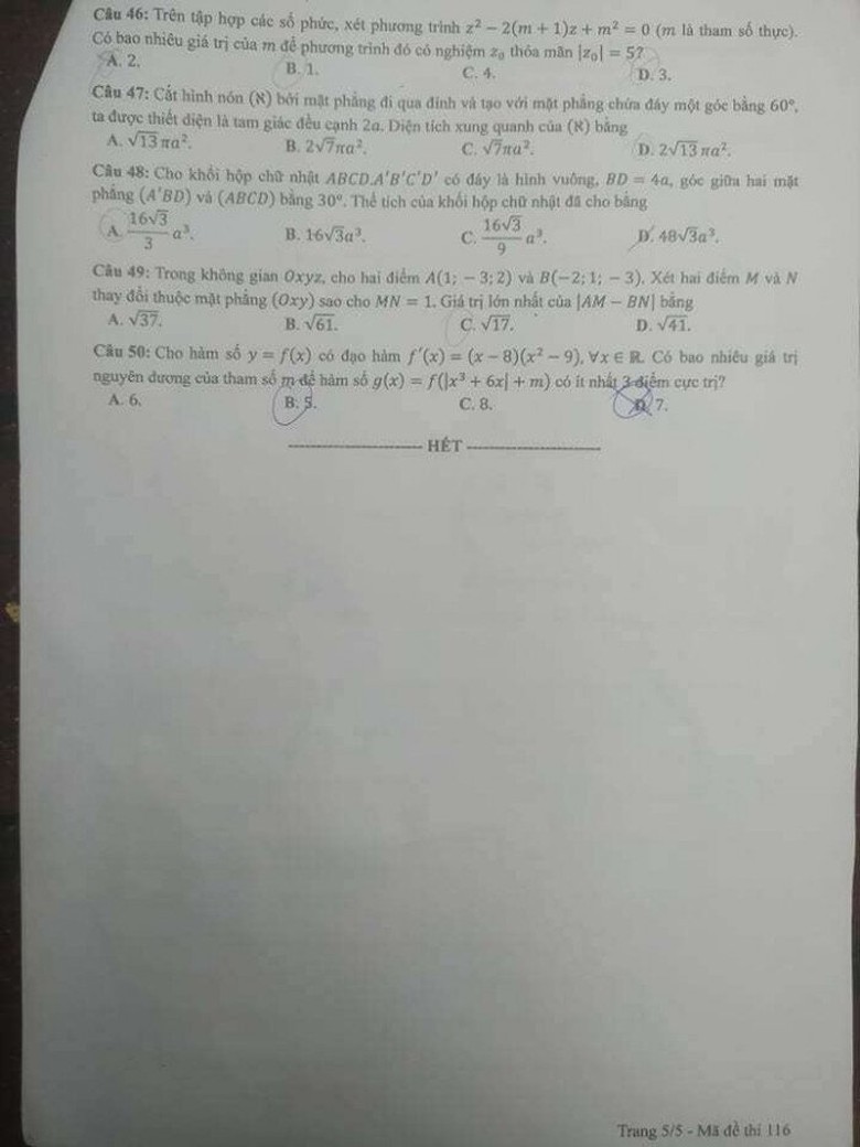 đ&aacute;p To&aacute;n THPT 2021 đợt 2