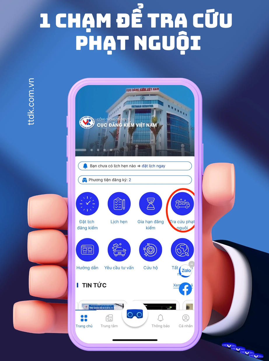 Tra cứu phạt nguội &ldquo;một chạm&rdquo; ngay tr&ecirc;n ứng dụng đặt lịch hẹn đăng kiểm &ocirc; t&ocirc; - Ảnh 1.