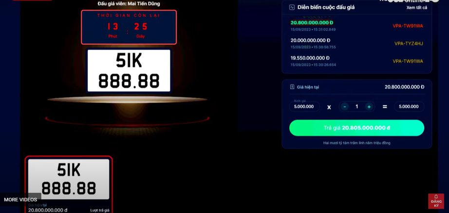 Biển số xe 51K-888.88 được trả gi&aacute; vượt mốc 20 tỷ đồng  - Ảnh 1.