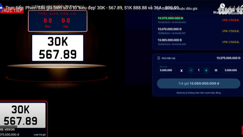Biển 30K-567.89 đ&atilde; chốt với gi&aacute; hơn 13 tỷ đồng - Ảnh 1.