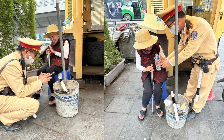 CSGT H&agrave; Nội gi&uacute;p đỡ cụ b&agrave; 84 tuổi bị lạc đường trở về nh&agrave;- Ảnh 1.