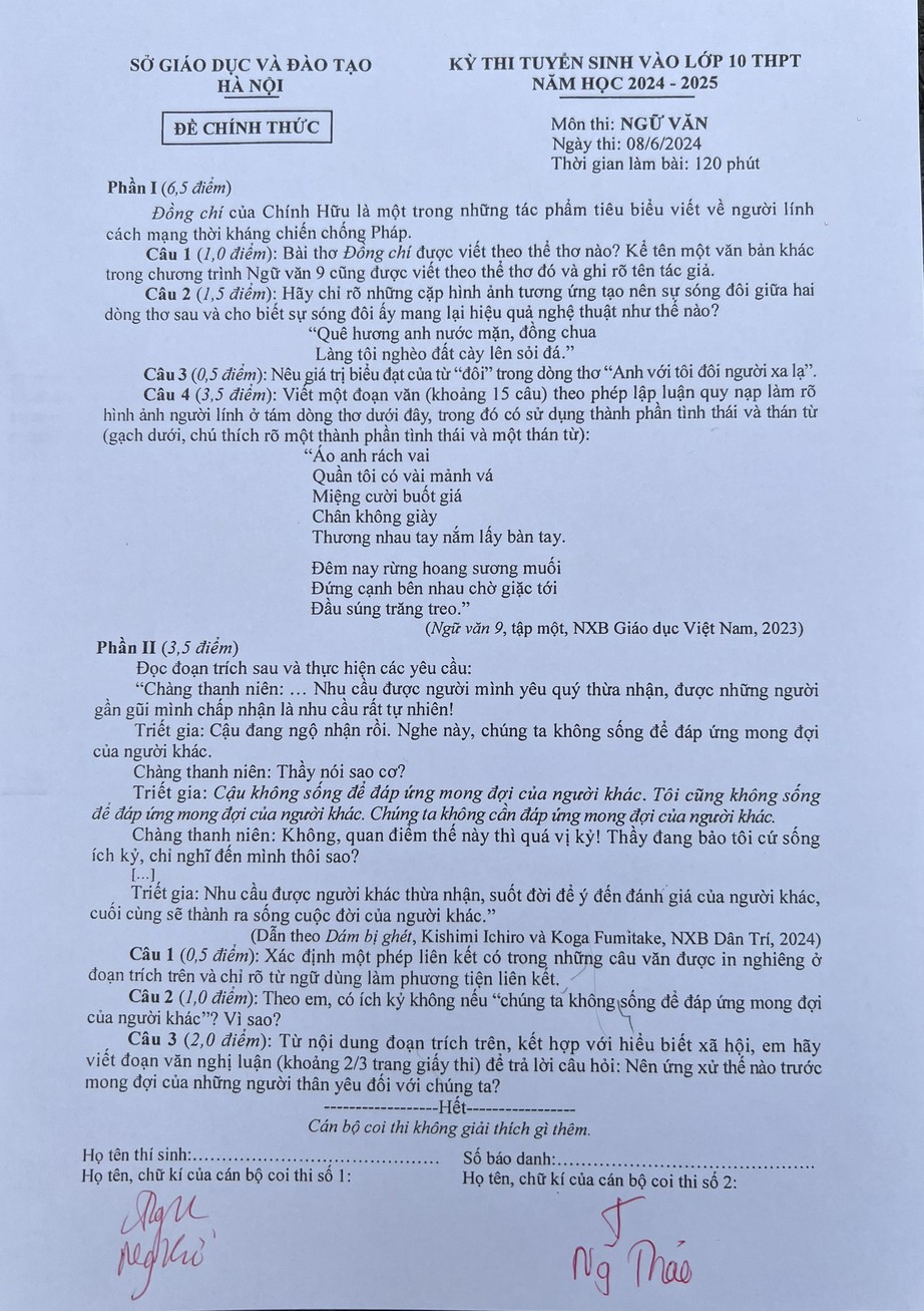 Kỳ thi v&agrave;o 10 tại H&agrave; Nội: M&ocirc;n thi đầu ti&ecirc;n Ngữ văn, th&iacute; sinh bất ngờ với &ldquo;Đồng ch&iacute;&rdquo;- Ảnh 1.