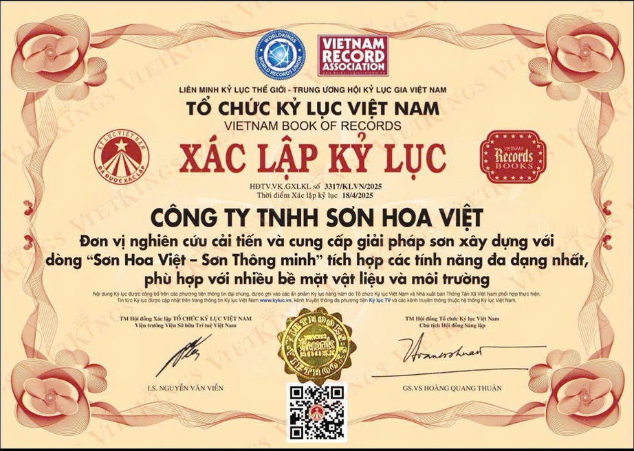 Sơn Hoa Việt x&aacute;c lập Kỷ lục Việt Nam với d&ograve;ng sản phẩm &ldquo;Sơn Th&ocirc;ng minh&rdquo; đa t&iacute;nh năng- Ảnh 1.