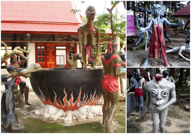 Wat Gai, Ayutthaya: Wat Gai được biết đến l&agrave; khu vườn đi&ecirc;u khắc địa ngục. C&aacute;c t&aacute;c phẩm đi&ecirc;u khắc tr&ocirc;ng hơi đ&aacute;ng sợ v&igrave; vậy địa điểm n&agrave;y kh&ocirc;ng d&agrave;nh cho người yếu tim.
