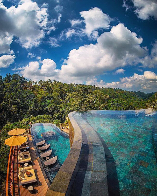 Vườn treo Bali, Indonesia: Bể bơi hai tầng l&agrave; một trong những điểm nhấn của khu nghỉ dưỡng Vườn treo Bali gần Ubud.
