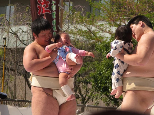 Naki Sumo Matsuri (Lễ hội kh&oacute;c của em b&eacute;): 2 đ&ocirc; vật sumo bế 2 em b&eacute; v&agrave; đối mặt với nhau trước khi l&agrave;m những khu&ocirc;n mặt kỳ dị hoặc đeo mặt nạ đ&aacute;ng sợ để khiến em b&eacute; kh&oacute;c. Em b&eacute; n&agrave;o kh&oacute;c đầu ti&ecirc;n, to nhất hoặc l&acirc;u nhất l&agrave; người chiến thắng cuối c&ugrave;ng.&nbsp;
