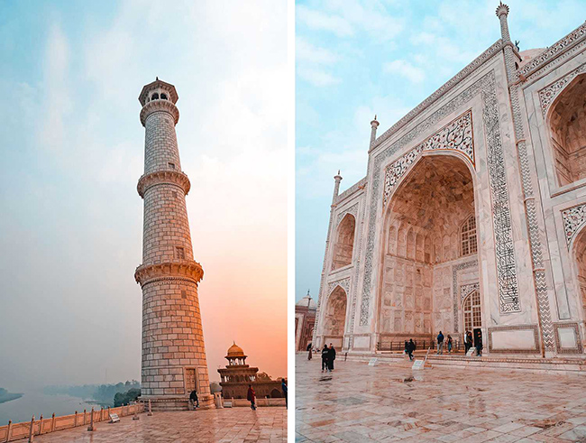 N&ecirc;n đến cổng T&acirc;y v&agrave; cổng Đ&ocirc;ng trước, ngay sau khi v&agrave;o Taj Mahal. Thời điểm n&agrave;y, hầu hết mọi người đang chụp ảnh trước mặt tiền của lăng l&agrave; cửa Nam n&ecirc;n c&aacute;c g&oacute;c chụp cửa T&acirc;y v&agrave; cửa Đ&ocirc;ng vẫn vắng vẻ.
