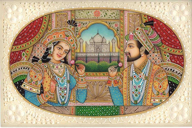 Ch&acirc;n dung của Ho&agrave;ng hậu Mahal Mumtaz v&agrave; Vua Shah Jahan.&nbsp;
