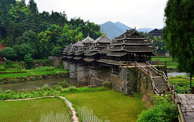 C&acirc;y cầu n&agrave;y kh&ocirc;ng chỉ nổi tiếng l&agrave; một c&ocirc;ng tr&igrave;nh hội tụ những tinh hoa của nền văn h&oacute;a tộc Đồng, n&oacute; c&ograve;n được nhiều người biết tới l&agrave; nơi c&oacute; phong cảnh thi&ecirc;n nhi&ecirc;n non nước tuyệt đẹp.
