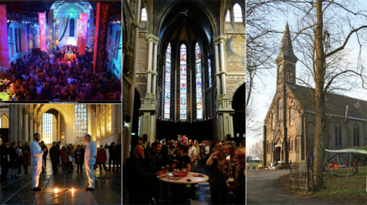 Amsterdam l&agrave; một th&agrave;nh phố c&oacute; rất nhiều nh&agrave; thờ đ&atilde; được thay đổi mục đ&iacute;ch sử dụng: c&aacute;c bữa tiệc, buổi h&ograve;a nhạc, biểu diễn, triển l&atilde;m, đ&ecirc;m bảo t&agrave;ng, c&aacute;c sự kiện đặc biệt được tổ chức thường xuy&ecirc;n tại c&aacute;c nh&agrave; thờ như De PosthoornKerk, Oude Kerk v&agrave; địa điểm &acirc;m nhạc huyền thoại giờ l&agrave; Paradiso.
