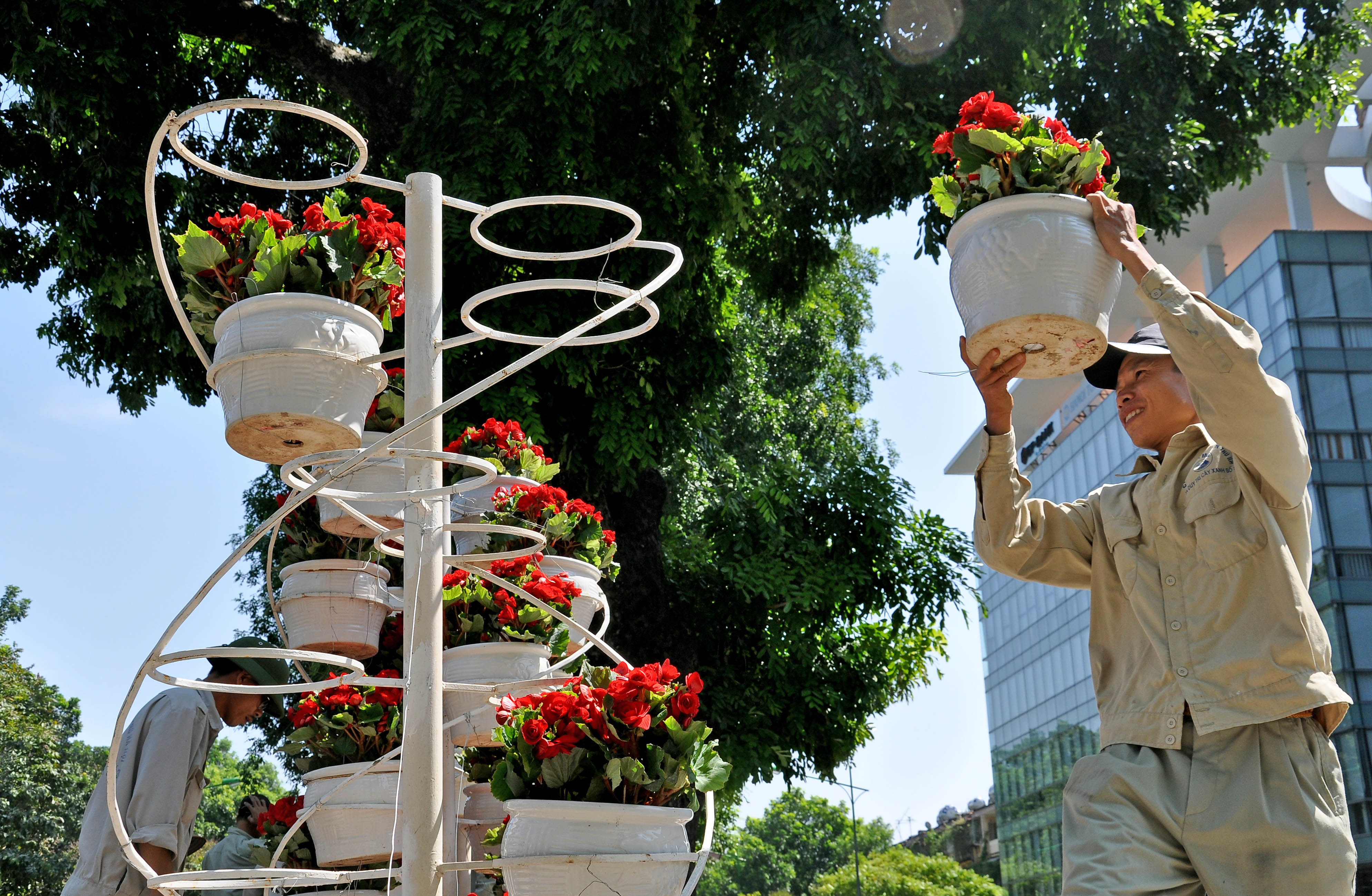 Trang tr&iacute; hoa tr&ecirc;n phố Kim M&atilde;, H&agrave; Nội