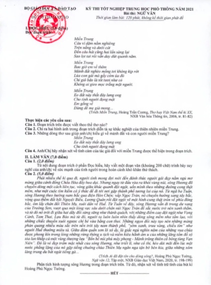 Đề cương m&ocirc;n Văn thi tốt nghiệp THPT 2021