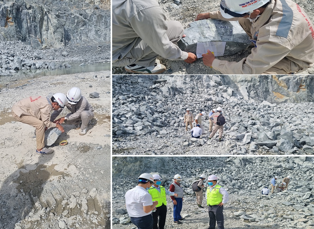 ..để lấy mẫu thí nghiệm. Chỉ những vật liệu đảm bảo chất lượng, cường độ mới được đưa vào thi công.