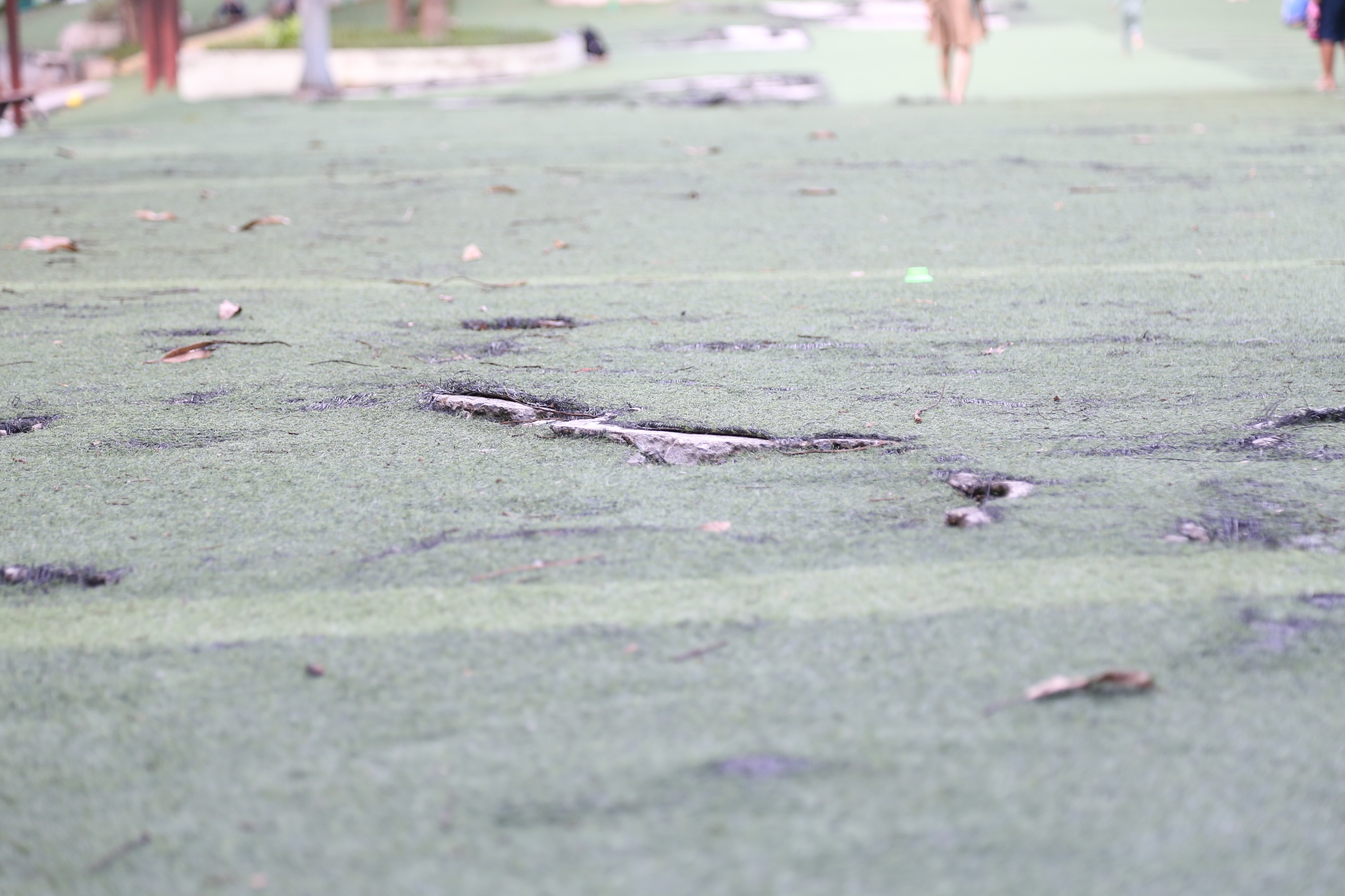 "T&ocirc;i đ&atilde; chứng kiến nhiều vụ cả trẻ em v&agrave; người lớn di chuyển tr&ecirc;n thảm cỏ n&agrave;y đ&aacute; phải những cạnh của c&aacute;c mảng b&ecirc; t&ocirc;ng nh&ocirc; l&ecirc;n như lưỡi dao, khiến ch&acirc;n tay chảy m&aacute;u v&agrave; xước x&aacute;t", chị Nguyệt tr&uacute; tại phường Y&ecirc;n H&ograve;a (quận Cầu Giấy) n&oacute;i.