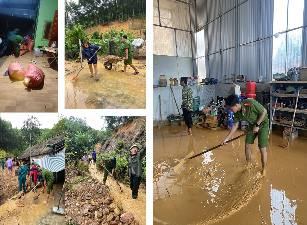 ...s&aacute;t c&aacute;nh c&ugrave;ng nh&acirc;n d&acirc;n khắc phục hậu quả nước lũ v&agrave; sạt lở. (Ảnh: CAAS)