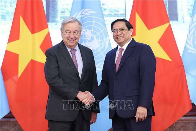 S&aacute;ng 22/10/2022, Thủ tướng Phạm Minh Ch&iacute;nh tiếp Tổng Thư k&yacute; LHQ Ant&oacute;nio Guterres thăm ch&iacute;nh thức Việt Nam.
