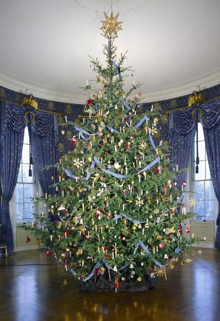 C&acirc;y th&ocirc;ng Gi&aacute;ng sinh đầu ti&ecirc;n xuất hiện tại Nh&agrave; Trắng v&agrave;o năm 1889 dưới thời cố Tổng thống Mỹ Benjamin Harrison. C&acirc;y được trang tr&iacute; bằng những ngọn nến để c&aacute;c ch&aacute;u của &ocirc;ng Harrison đ&oacute;n Gi&aacute;ng sinh v&agrave; được đặt tại ph&ograve;ng Bầu dục, khi đ&oacute; được sử dụng l&agrave;m thư viện gia đ&igrave;nh. Trong ảnh l&agrave; c&acirc;y Gi&aacute;ng sinh tại Nh&agrave; Trắng dưới thời cố Tổng thống John F. Kennedy. Ảnh - People