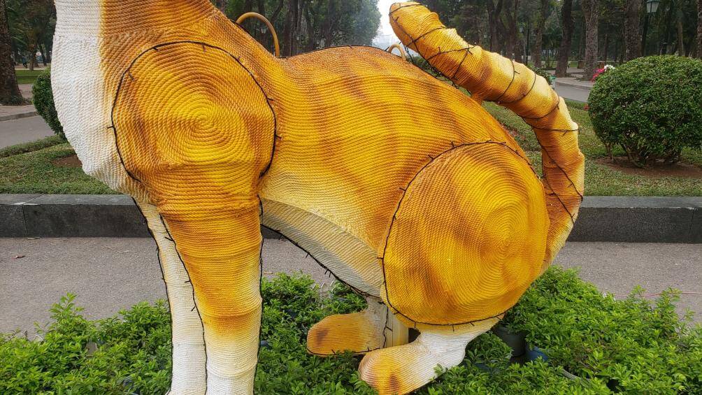 "M&ocirc; h&igrave;nh linh vật theo năm thường được dựng tại C&ocirc;ng vi&ecirc;n Thống Nhất dịp gần Tết, tuy nhi&ecirc;n tạo h&igrave;nh m&egrave;o nhưng sao kh&ocirc;ng giống m&egrave;o", chị Linh, nh&agrave; ở Thanh Nh&agrave;n, quận Hai B&agrave; Trưng, H&agrave; Nội vừa ngắm ngh&iacute;a linh vật n&agrave;y vừa cho hay.