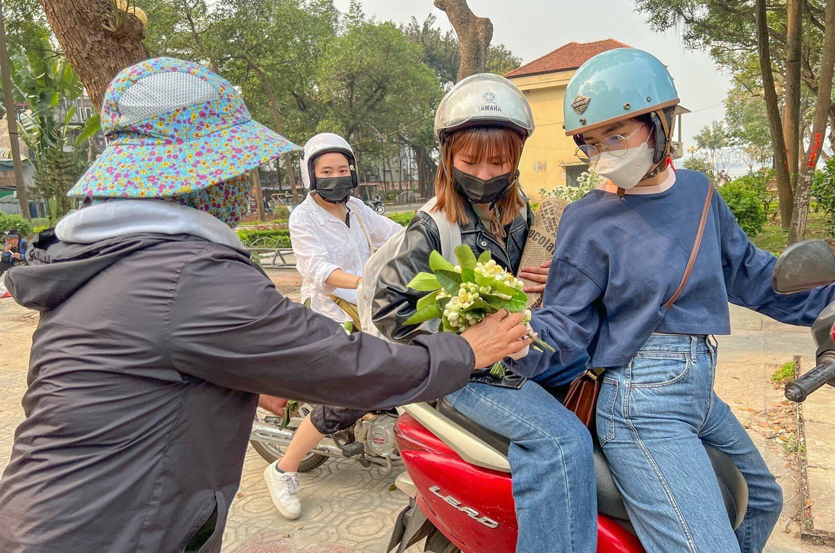 Chị Linh (ở Cầu Giấy, H&agrave; Nội) cho biết, hoa bưởi chỉ c&oacute; một m&ugrave;a n&ecirc;n chị tranh thủ mua hoa về đặt tr&ecirc;n b&agrave;n thờ gia ti&ecirc;n.