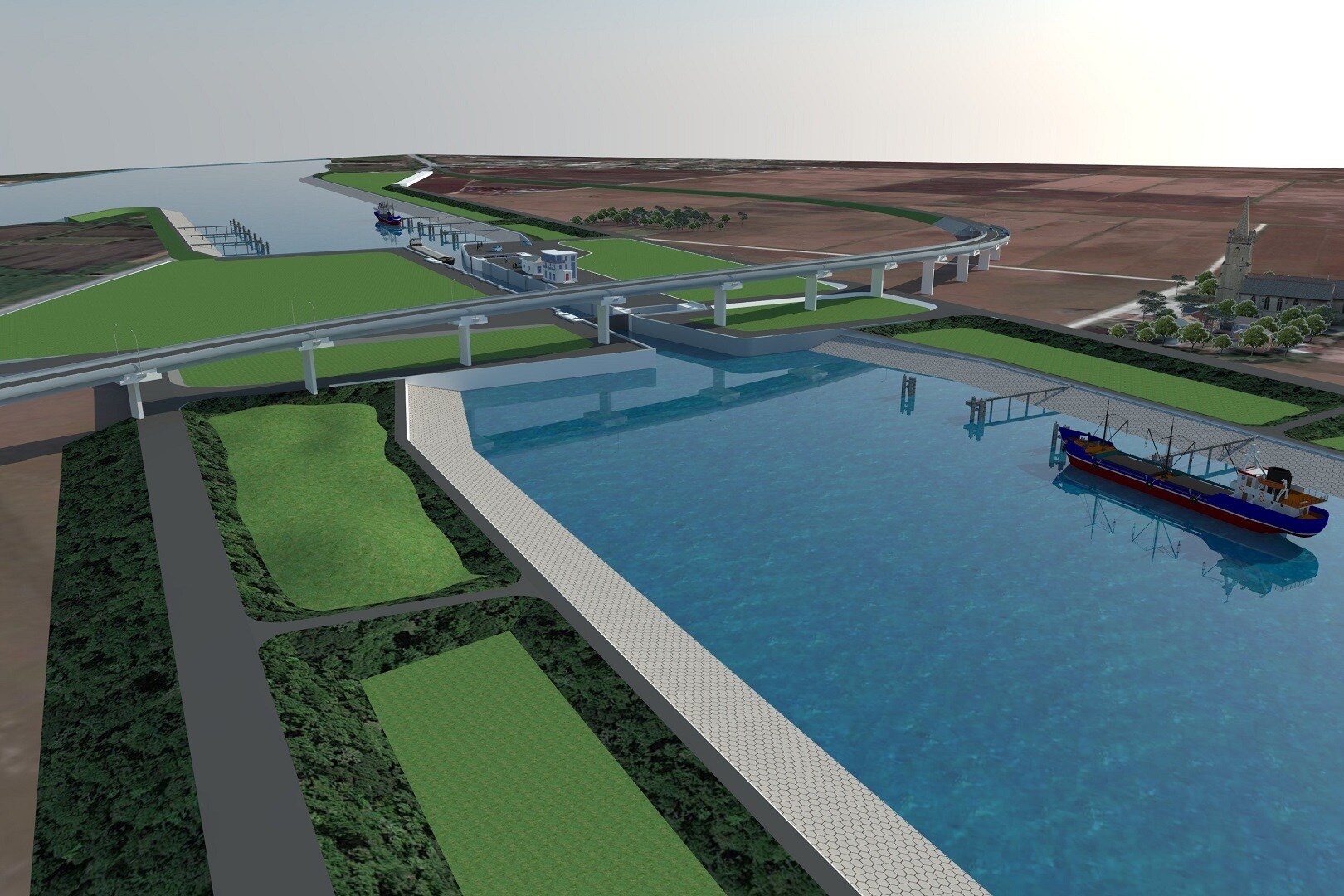 Sau khi ho&agrave;n th&agrave;nh cụm c&ocirc;ng tr&igrave;nh n&agrave;y sẽ ph&aacute;t huy được hiệu quả cao nhất của cụm c&ocirc;ng tr&igrave;nh cải tạo luồng qua cửa Lạch Giang (đ&atilde; ho&agrave;n th&agrave;nh đưa v&agrave;o sử dụng năm 2016). Theo đ&oacute;, gi&uacute;p cho t&agrave;u c&oacute; trọng tải 2.000 tấn đầy tải v&agrave; 3.000 tấn giảm tải đi qua s&ocirc;ng Ninh Cơ v&agrave;o s&ocirc;ng Đ&aacute;y v&agrave; ngược lại, như vậy c&oacute; thể đi s&acirc;u v&agrave;o đất liền đến cụm cảng Ninh B&igrave;nh, Ninh Ph&uacute;c, r&uacute;t ngắn 20% thời gian h&agrave;nh tr&igrave;nh phương tiện thủy từ c&aacute;c tỉnh ven biển đến Ninh B&igrave;nh v&agrave; ngược lại (Ảnh: Phối cảnh cụm c&ocirc;ng tr&igrave;nh khi đi v&agrave;o khai th&aacute;c)