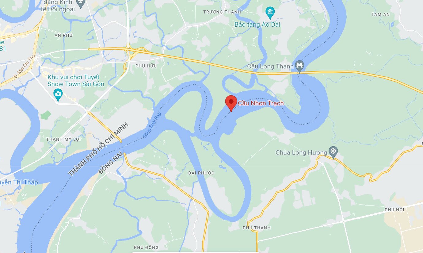 Vị tr&iacute; cầu Nhơn Trạch (dự &aacute;n th&agrave;nh phần 1A v&agrave;nh đai 3). Ảnh: Google Maps.