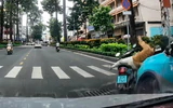 Taxi bất ngờ vượt phải húc bay xe máy đang qua đường