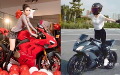 Hình ảnh người mẫu Ngọc Trinh thả hai tay khi lái mô tô: Luật sư nói gì?