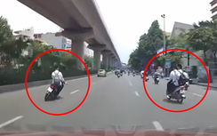 Hoảng hốt cảnh tốp học sinh đầu trần đánh võng, phóng ầm ầm trên đường lớn