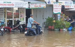 Triều cường lên cao, người dân TP Cần Thơ bì bõm về nhà