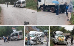 Đấu đầu xe tải, tài xế xe đưa tang mắc kẹt trong cabin