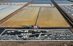 Bức phù điêu làm từ 300kg muối "vươn khơi đón ánh bình minh" ở Bạc Liêu