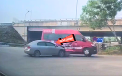 Phóng nhanh qua nút giao, xe khách và xe con đâm sầm vào nhau