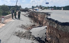 Tây Ninh: Chốt chặn đoạn đường dẫn cầu Hòa Bình bị sụp lún để đảm bảo ATGT