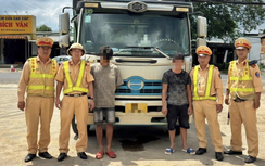 Lập biên bản xe tải vượt ẩu trên QL20 và xác minh phụ xe dùng rựa dọa người đi đường