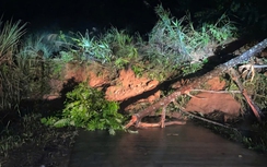 Lở núi khiến đất đá tràn tỉnh lộ, chia cắt giao thông ở xã biên giới Quảng Ngãi