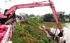 Ninh Bình: Huy động 130 người và máy xúc cùng 5.000 bao tải cát vá đê tả sông Đáy