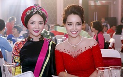 Mai Thu Huyền diện áo dát vàng đi sự kiện