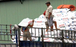 Tấp nập sang tải trước cổng cảng, kho hàng