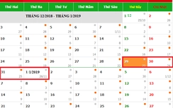 Lịch nghỉ Tết Dương lịch 2019 của học sinh, người lao động mới nhất