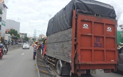 Xe tải húc đổ dải phân cách trên cầu vượt Cây Gõ