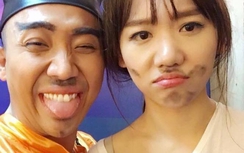 Trấn Thành nghịch ngợm vẽ lên mặt Hari Won