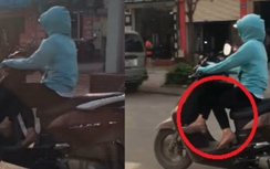 Video: Nữ "ninja" vắt chân "chữ ngũ" đi xe máy trên phố Hà Nội