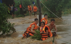 Chùm ảnh: Cứu 6 người dân trèo trên cây tránh lũ dữ