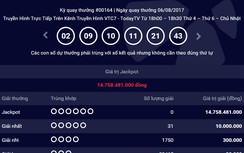 Xổ số Vietlott ngày 6/8/2017: Gần 15 tỷ đồng vô chủ