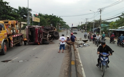 Xe tải mất thắng lao vào dải phân cách, tài xế kẹt trong cabin