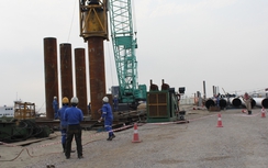 Những mét cọc vẫn đóng hối hả trên công trường vượt biển