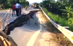 Cận cảnh vết nứt tử thần trên Quốc lộ 32C Yên Bái