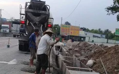 Thi công rãnh thoát nước dọc QL1 không đảm bảo an toàn