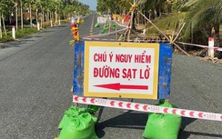 Tạm ngừng ô tô đi qua đoạn sụp lún trên tuyến Tắc Thủ-Vàm Đá Bạc