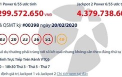 Kết quả xổ số Vietlott 20/2/2020: Ai là chủ nhân giải thưởng 66 tỷ tối nay?